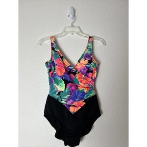 Vintage SWIM SHAPER One Piece Womens Swimsuit Size 8 Union Made Tropical
